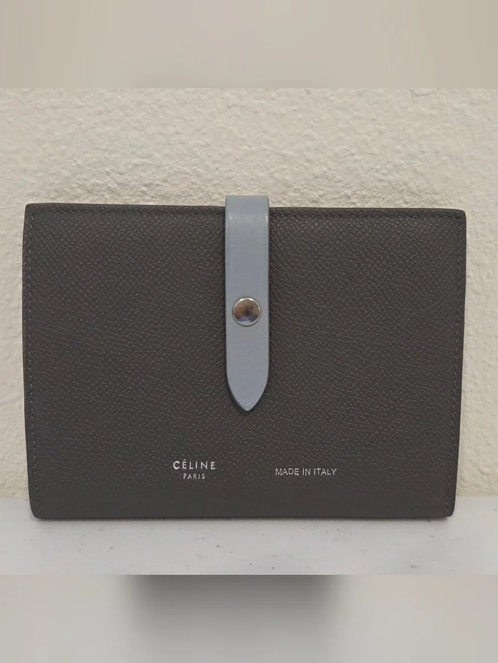 Céline Blue & Gray Two-Tone Leather Snap Wallet – COA Included